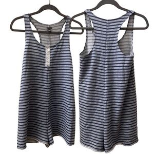 Aerie blue and gray hook and eye closure cotton casual raw hem romper, small